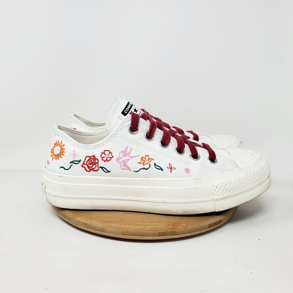 Converse All Star Lift Platform Shoes Womens 8 White Summer Embroidered Sneaker - Picture 7 of 13